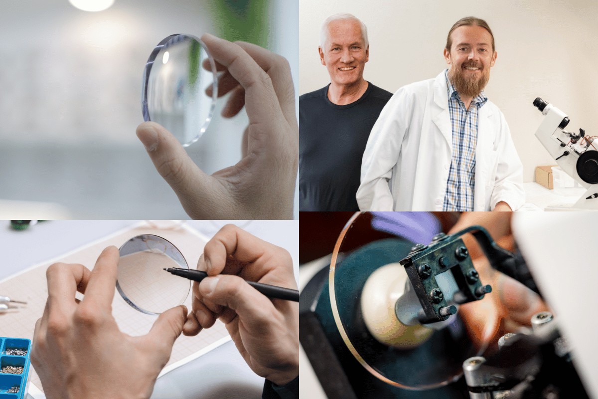 images of eyeglass lenses and on-site eyeglass lab in St. Louis
